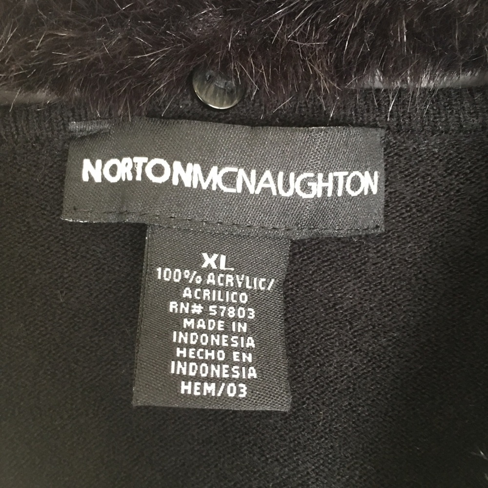 Norton McNaughton Black Sweater Top Faux Fur Collar Women’s Size XL - Picture 5 of 10